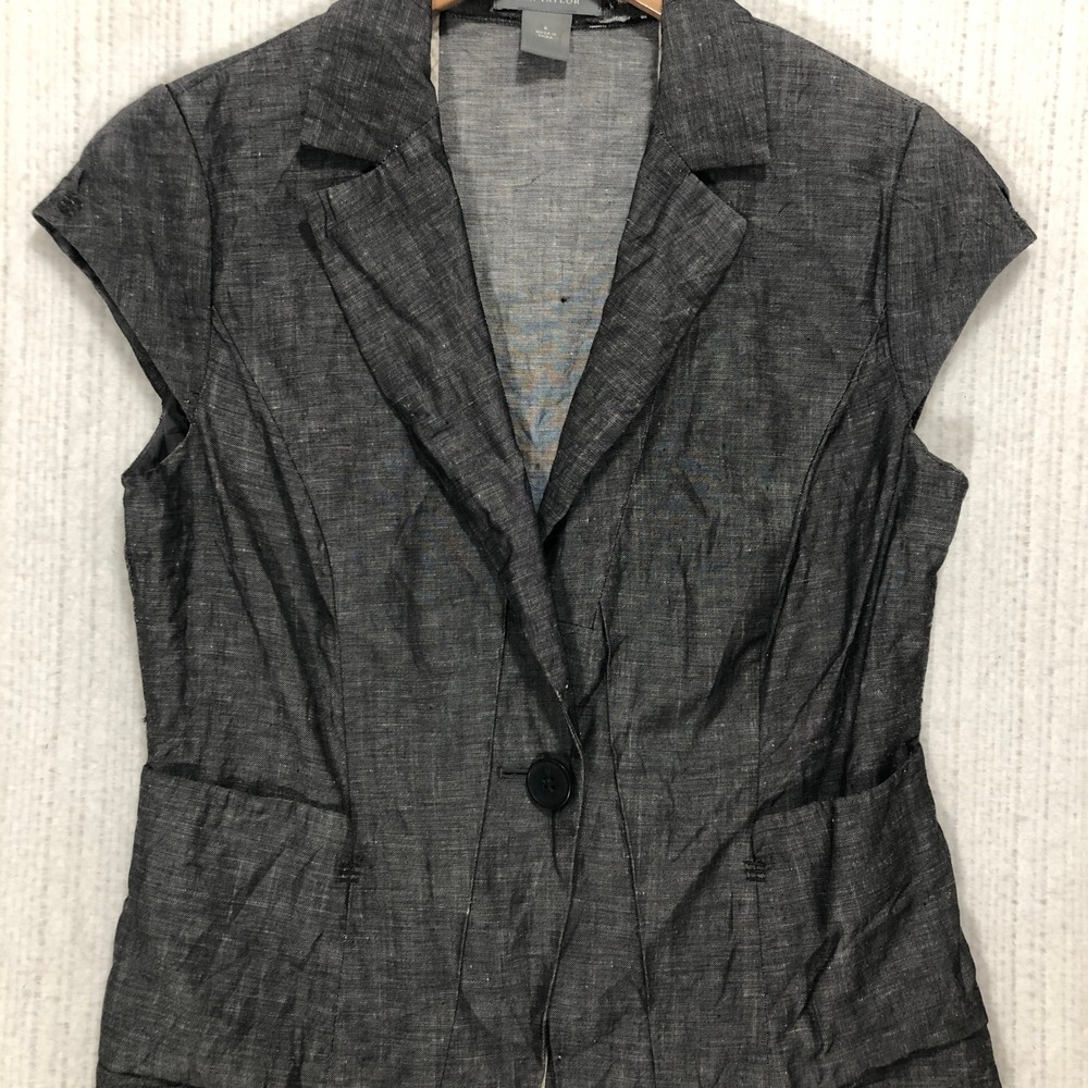 Ann Taylor Gray Wool Linen Blend Short Sleeve Blazer Vest‎ Jacket Size 6